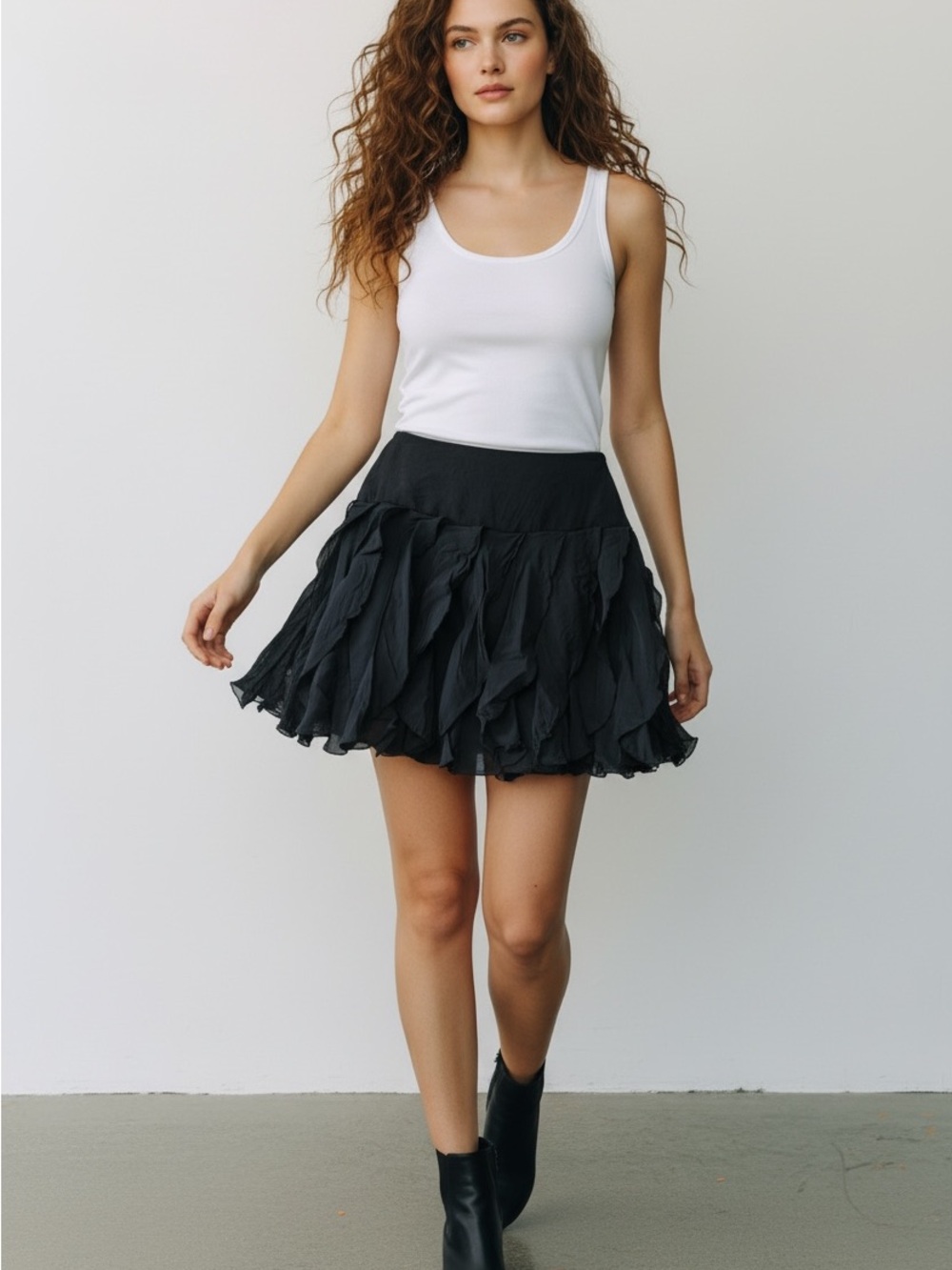 INC International Concepts Black Ruffle Tiered Mini Skirt